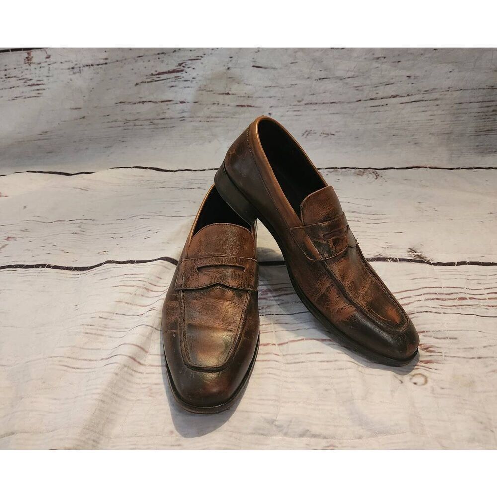 To Boot New York Adam Derrick Distressed Burnished Leather Penny Loafer‎ Size 9